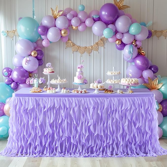 PARTISKY Lavender Purple Tulle Curly Willow Table Skirt - Image 8