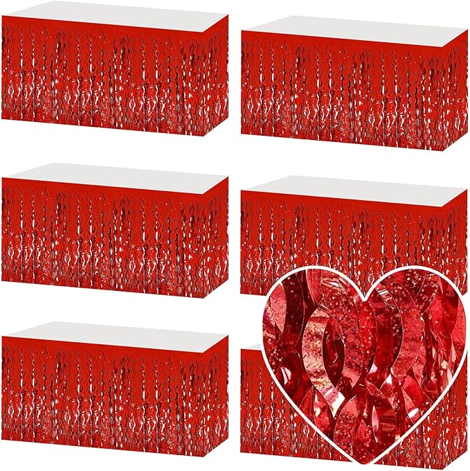 6 Pack 29x108 Inch Red Wave Foil Fringe Table Skirts Metallic Banner by Mebiornt