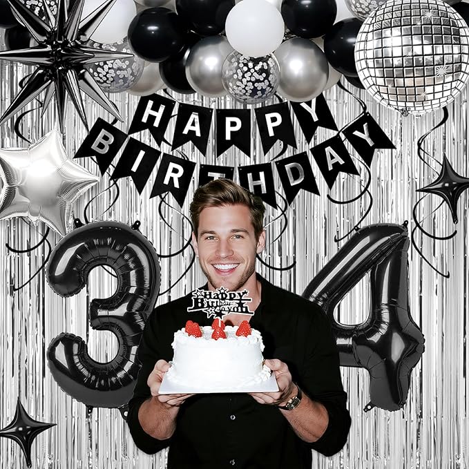 34th Birthday Decorations for Men Women, Fringe Curtains Kit - Image 3