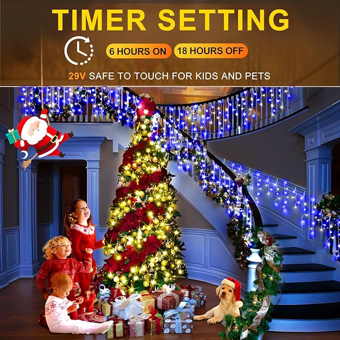 KNONEW Christmas Lights Outdoor Decorations 400 LED 33ft 8 Modes Curtain Fairy - Image 3
