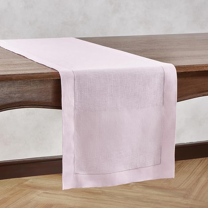 Pink Table Runner 90 inches Long – 100% Pure Linen Hemstitch 14 x 90 Inch Table - Image 4