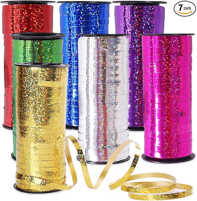 7 Pack Curling Ribbon, Crimped Curling Ribbon Metallic Balloon Ribbons Gift by Unknown