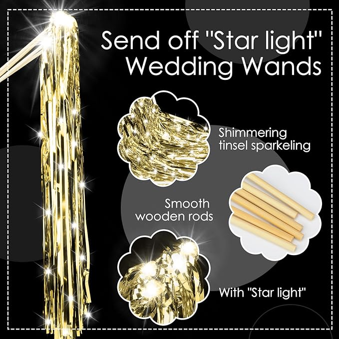 100 Pcs Lighted Wedding Wands LED Tinsel Wands Light up Streamers Sparklers - Image 2