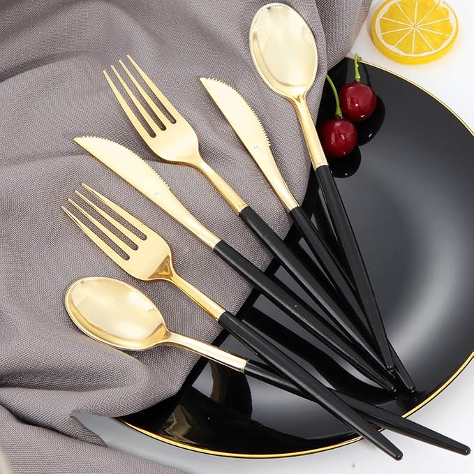 I00000 144 PCS Black Silverware Set, Plastic Silverware - Image 4