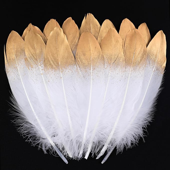 Larryhot Dipped Gold & White Goose Feathers by Larryhot