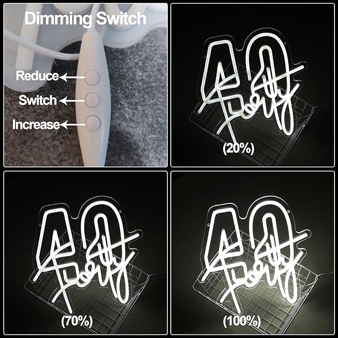 White Forty Neon Sign 40 Year Old Birthday Neon Sign Birthday Gift - Image 5