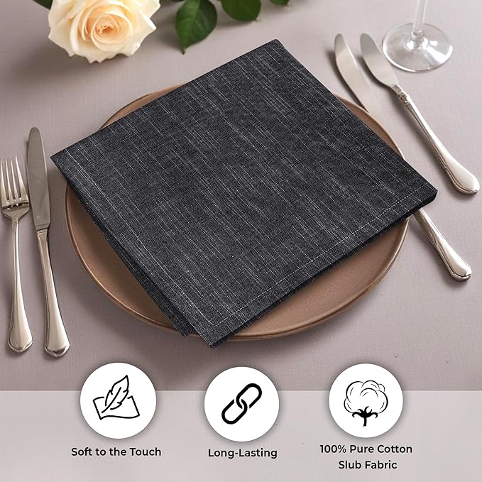 Urban Villa Dinner Napkins Black White Chambray Cloth Napkins Oversized 20x20 - Image 3