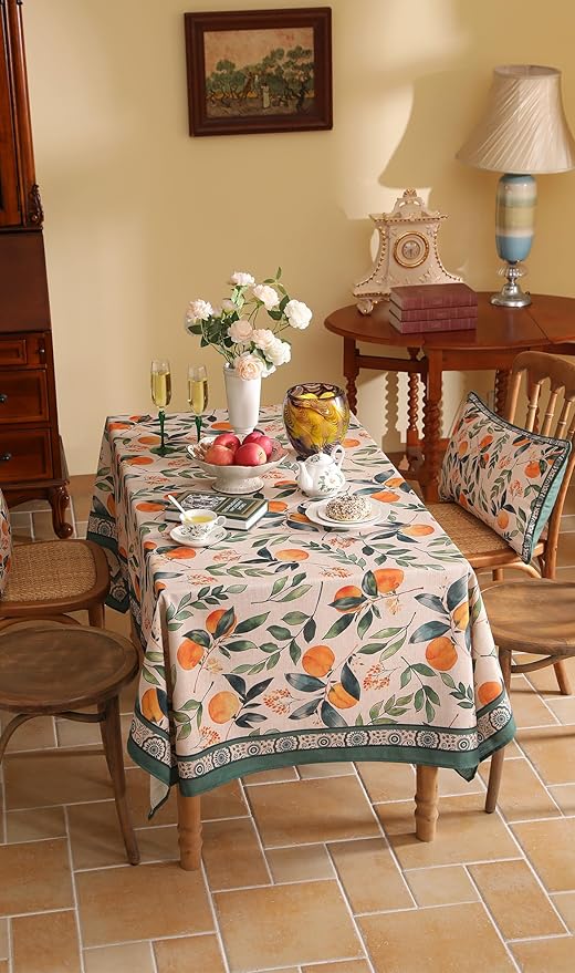 patdrea Designer Vintage Linen Long Rectangle Table Cloth, Framhouse Oranges - Image 8