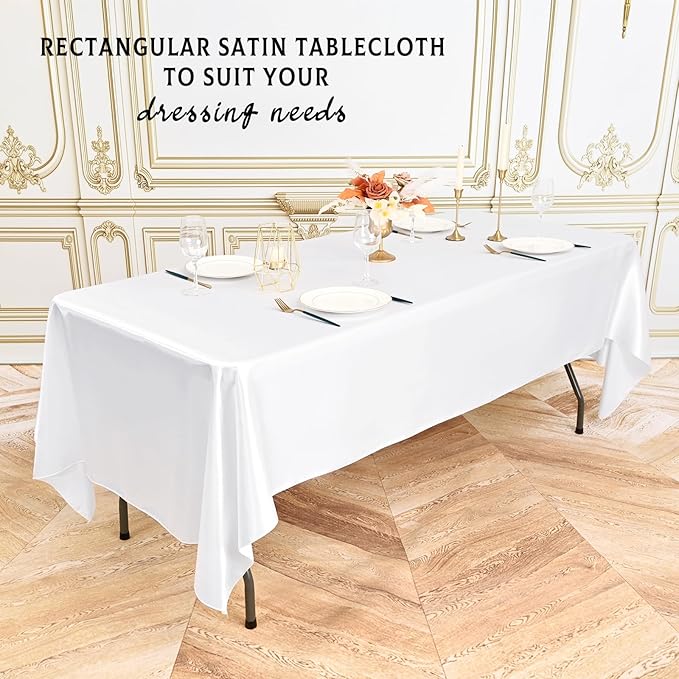 6 Packs Satin Tablecloth 57 x 108 Inch White Rectangular Table Cloth Silk - Image 6