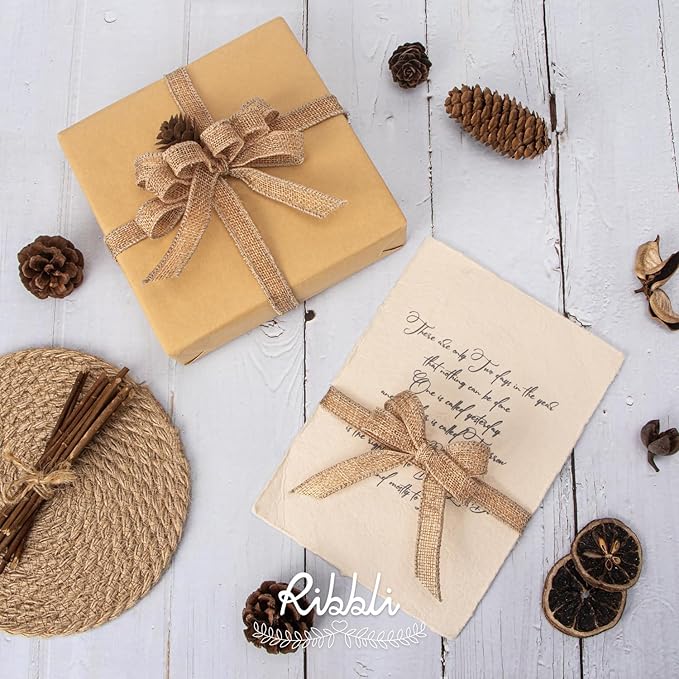 Ribbli Natural Burlap Wired Ribbon, 1/2 Inch x Continuous 20 Yard, Wired Edge - Image 2