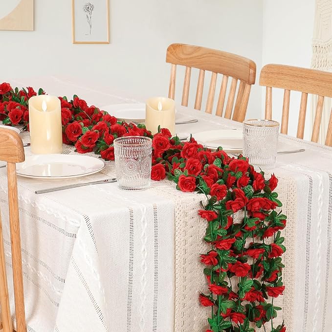 KHOYIME 9 Pack 72 FT Artificial Flower Garland, Fake Red Roses Vines Silk - Image 2