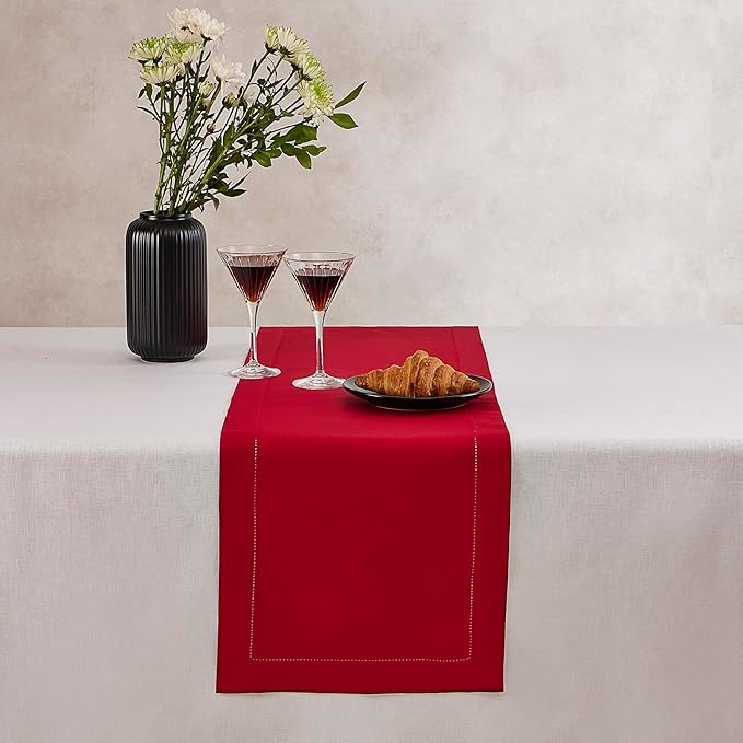 Cotton Linen Table Runner 120 Inches Long – Farmhouse Red Table Runner - Image 3