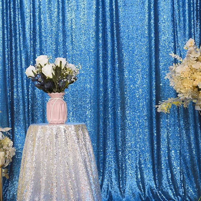 Eternal Beauty Turquoise Sequin Backdrop, 8x8 Ft Glitter Background Curtains - Image 4