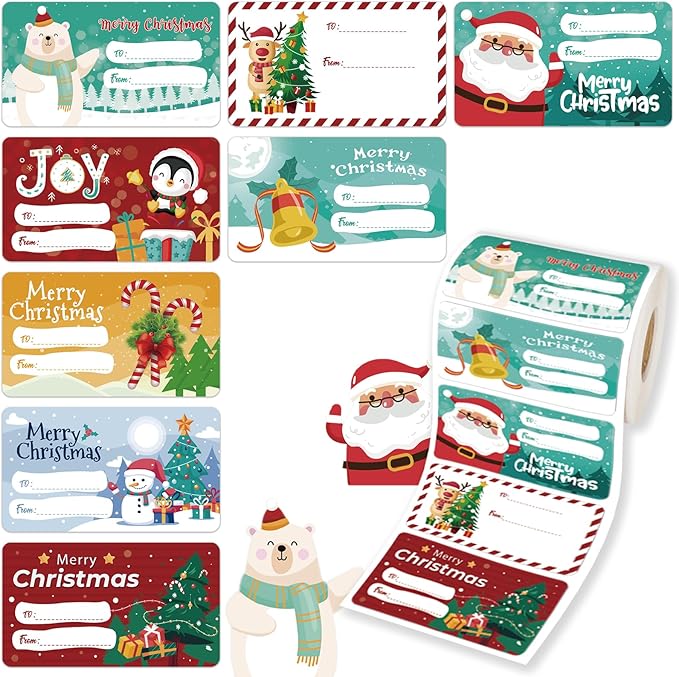 500 PCS Christmas Gift Tags Christmas Santa Claus Stickers Self Adhesive by CAKKVDE