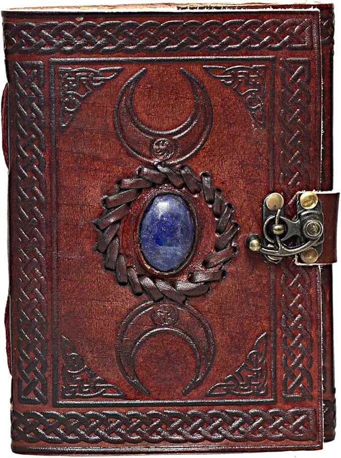 cuero 3 Moon Blue Lapiz Embossed Vintage Leather Journal - Image 3