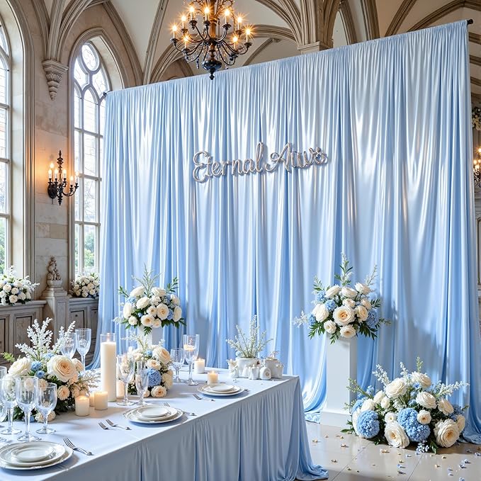 Blue Satin Backdrop Curtains 2 Panels - Image 4