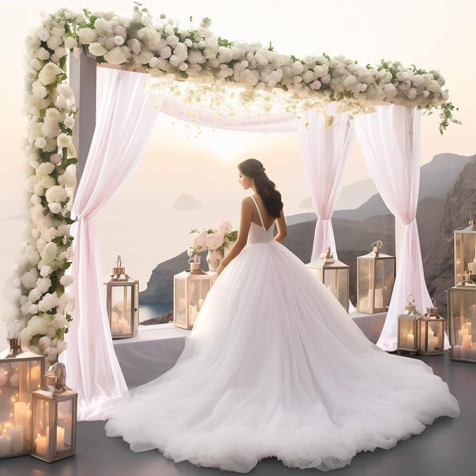 30" x 20Ft Wedding Arch Draping Fabric, 2 Panels Blush Sheer Curtain Drapes - Image 5
