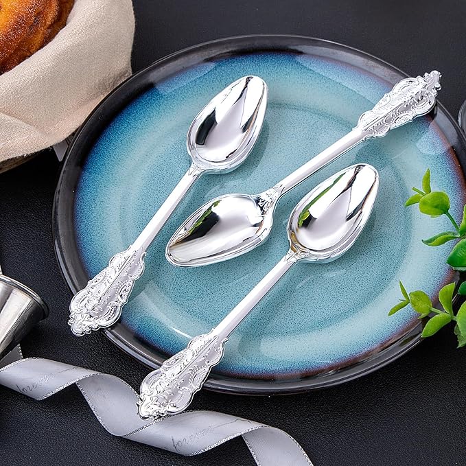 WDF 100 Piece Silver Plastic Spoons Disposable - Image 5