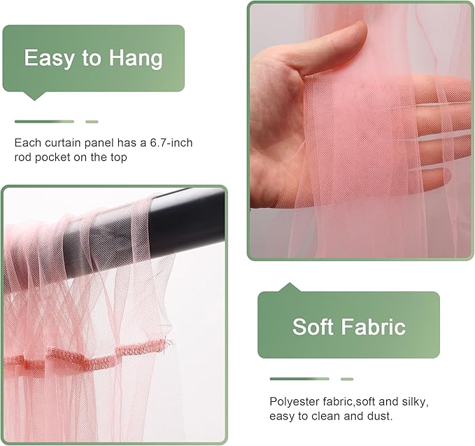 Tulle Backdrop Curtain with Lights String 10FT X 10FT Peach Sheer Tulle - Image 4