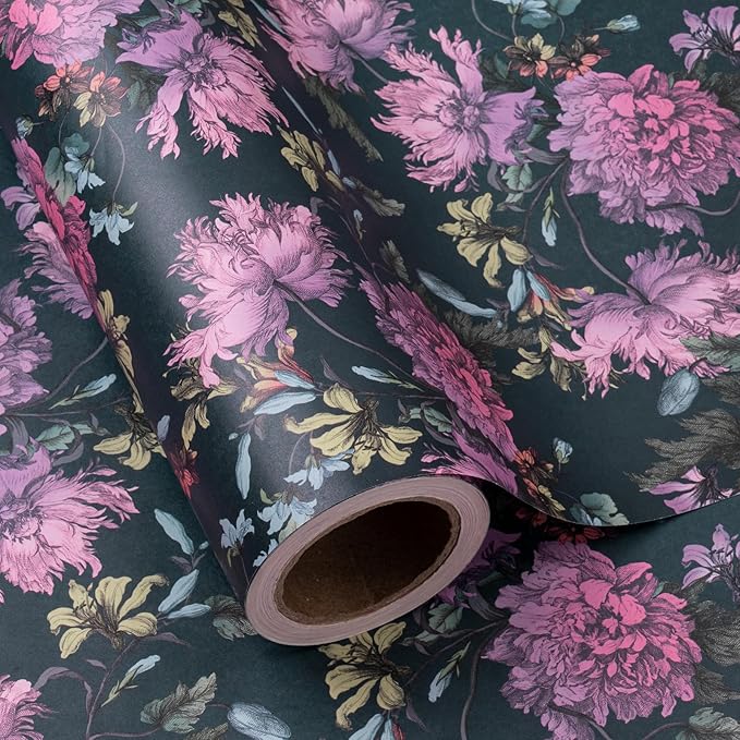 WRAPAHOLIC Kraft Floral Wrapping Paper Roll by WRAPAHOLIC