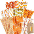 Cooraby 200 Pieces Thanksgiving Paper Straws Orange and Gold Assorted Paper by Cooraby