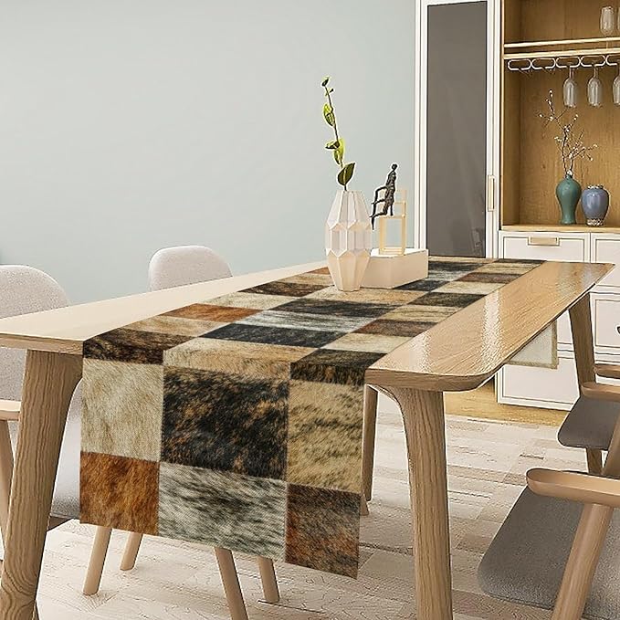 Rustic Cow Skin Patchwork Print Table Runner, Farmhouse Country Western Style - Image 3