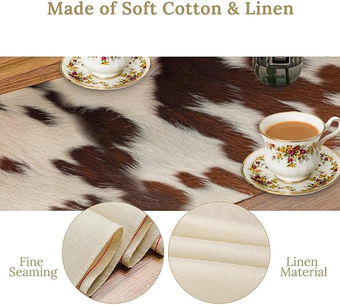 Farmhouse Cow Skin Print Table Runner, Safari Wildlife Brown Country Farm - Image 6