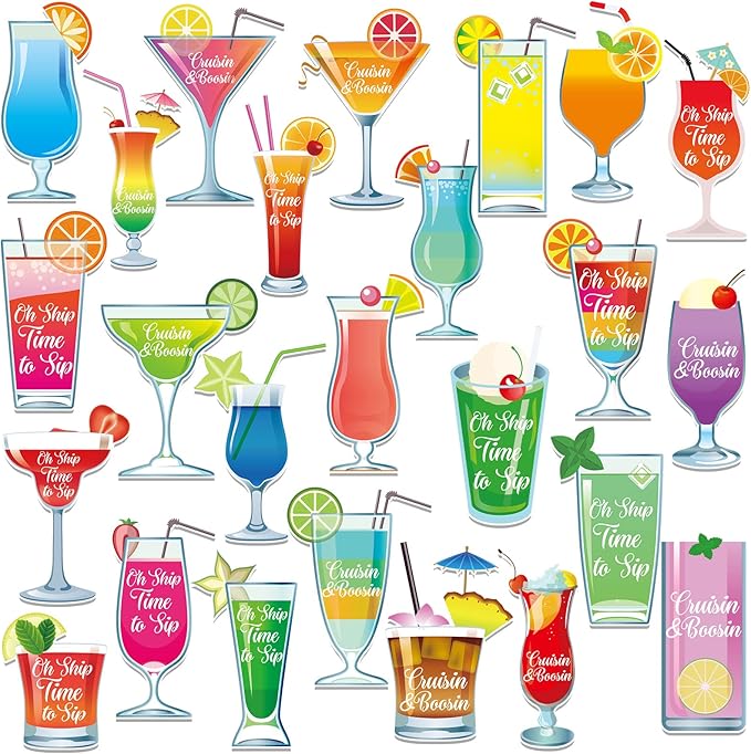Xuhal 25 Pieces Tropical Drink Cruise Door Decorations Funny Magnetic Cruise by Xuhal
