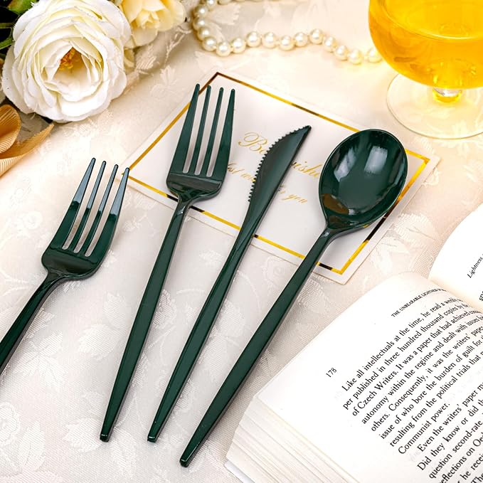 PULOTE 150PCS Green Plastic Silverware - Image 4