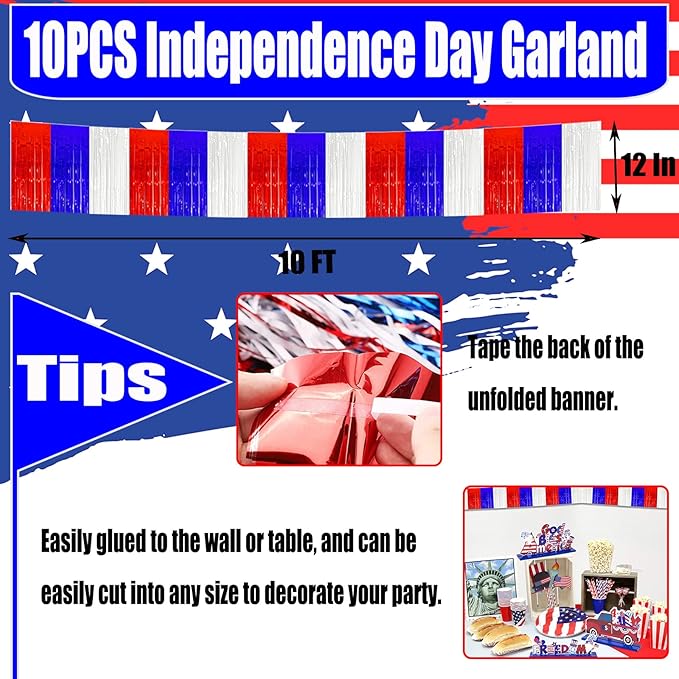 10 Pack 10 Feet Foil Fringe Garland Metallic Tinsel Streamers Banner Wall - Image 2