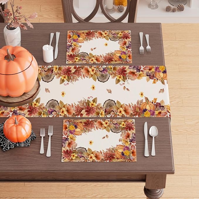 XCHI Fall Color Wild Flowers Watercolor Placemats Set of 4 - Image 3
