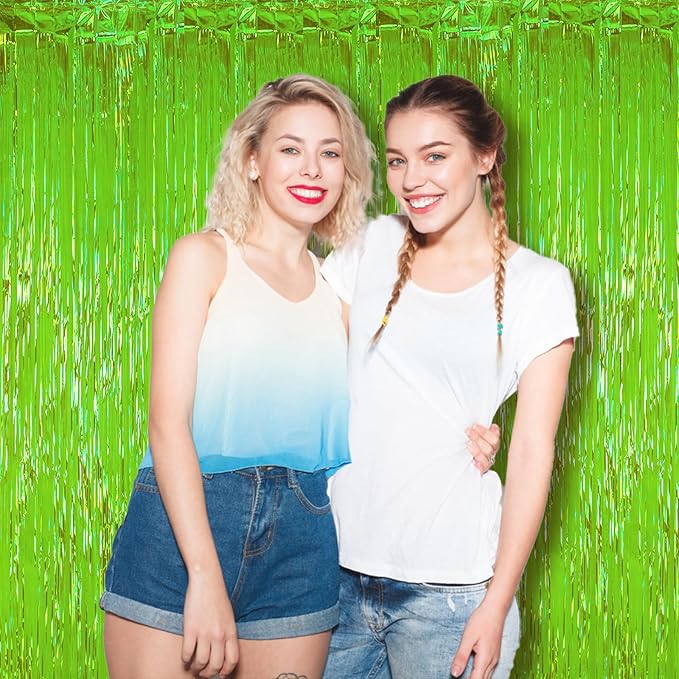 2 Pack Green Iridescent Tinsel Foil Fringe Curtains, Neon Party Decorations - Image 8