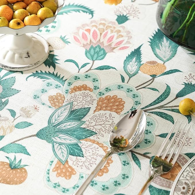 patdrea Designer Green Rectangle Table Cloth, Vintage Italian Floral Country - Image 3