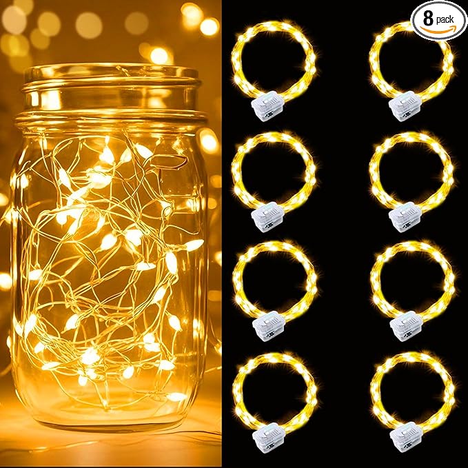 pozzolanas 8 Pack Warm White Battery Operated String Lights - 7ft Waterproof by pozzolanas