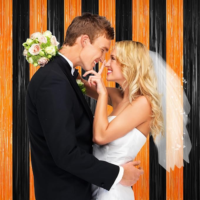 Halloween Photo Backdrop, 2 Pack Orange and Black Party Streamer, Metallic Foil - Image 8