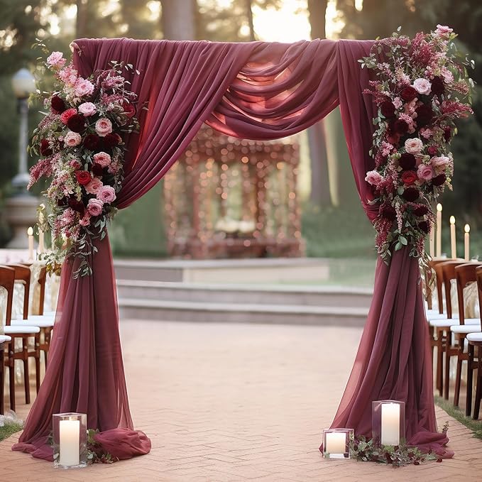 Arch Drapes for Wedding Arch Draping Fabric Burgundy Sheer Backdrop Curtain for - Image 2
