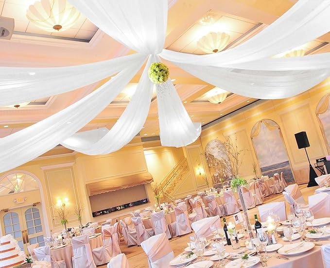 6 Panels White Ceiling Drapes for Wedding 5ftx30ft Ceiling Drapes Wedding Arch - Image 5