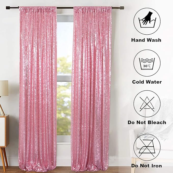 ShinyBeauty Sparkle Backdrop Curtain Fuchsia Pink 2 Panels Set Sequin Photo - Image 7