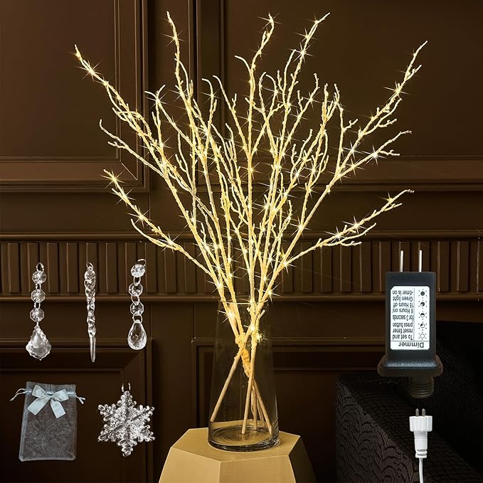 Fudios Lighted Branches Plug in 32IN 200 LED Mantle Winter Decor by Fudios