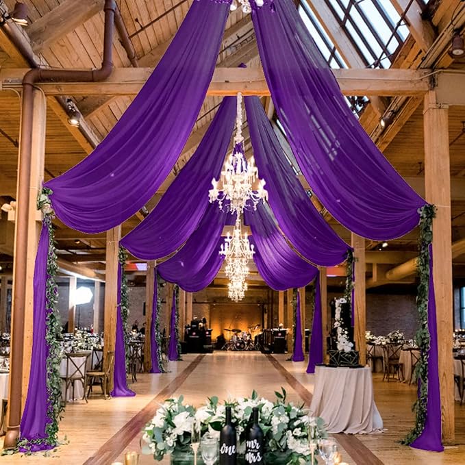 MODFUNS Wedding Ceiling Drapery Purple 5x30FT 2 Panels Sheer Wedding Arch by MODFUNS