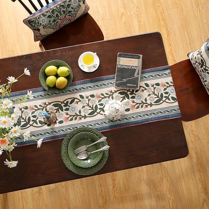 ISAENNE Designer Vintage Elegant Linen Extra Long Table Runner 118 Inches - Image 8