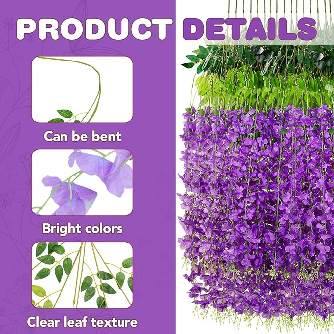 Wisteria Hanging Flowers, Fake Hanging Flowers, Wisteria artificiales Garland - Image 3