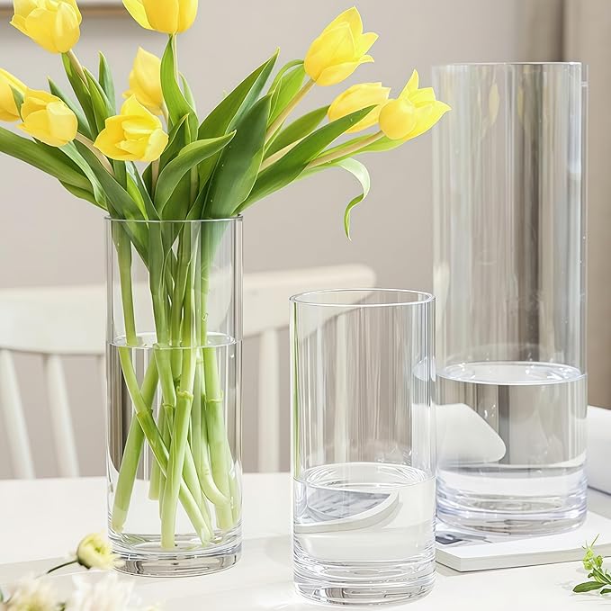 2 Acrylic Cylinder Clear Vase for Centerpieces, Tall Large Unbreakable Plastic - Image 5