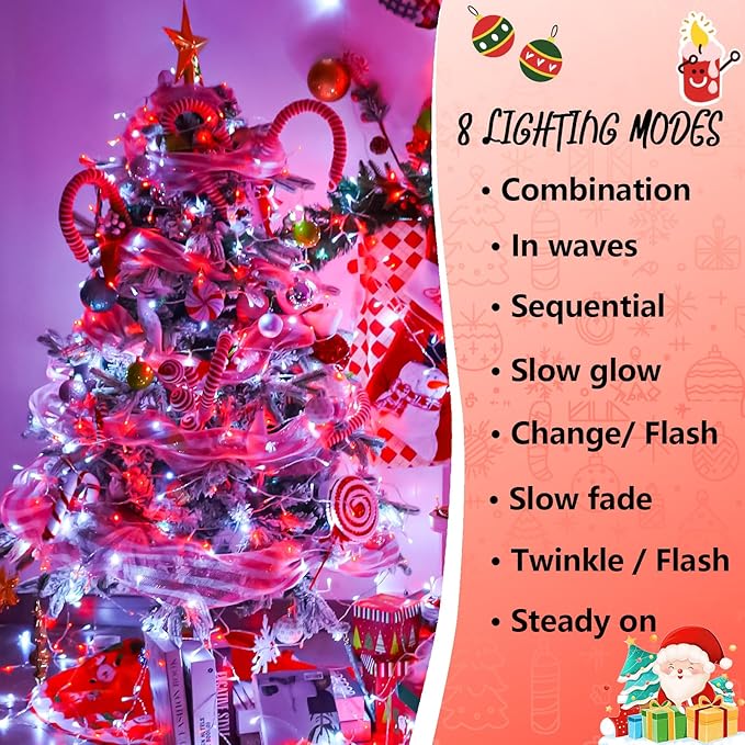 YEGUO 165ft 500 LED Red and White Christmas Lights Outdoor Waterproof, 8 Modes - Image 3