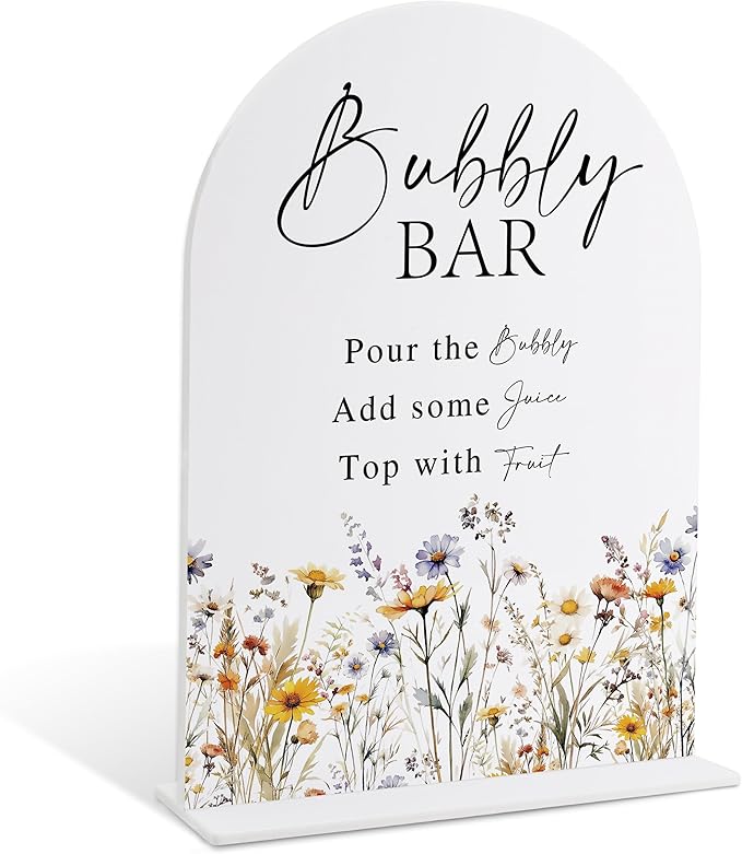 Wedding Signs for Ceremony and Reception, Boho Floral Acrylic Bubbly Bar Sign by Unknown