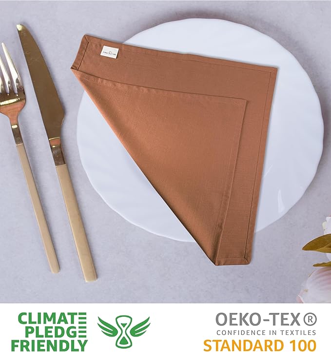 Urban Villa Fall Cloth Napkins Rust Color Dinner Napkins Set of 12 20''x20'' - Image 3