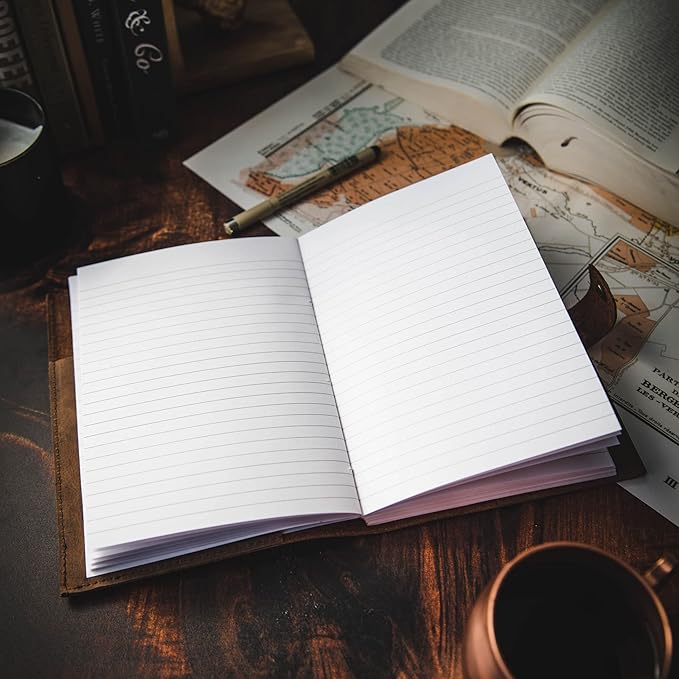 Refillable Leather Journal | Premium Lined A5 Notebook Cover | 200 Ruled - Image 8