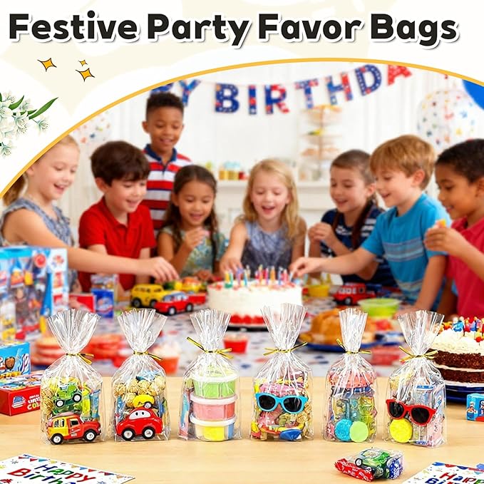 PigPotParty Cellophane Treat Bags 7"x10", 100 Pack Clear Goodie Bags, 3.2" - Image 5