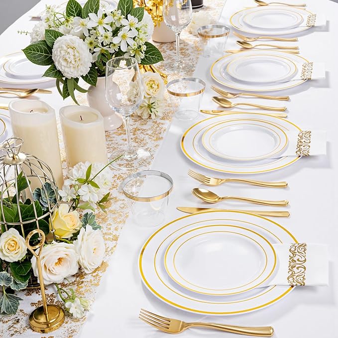 NOCCUR 700PCS Gold Disposable Dinnerware Set - Image 7