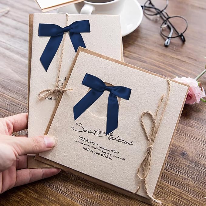50Pcs Navy Blue Twist Tie Bows for Gift Wrapping 2.5" Satin Ribbon Bow for - Image 6